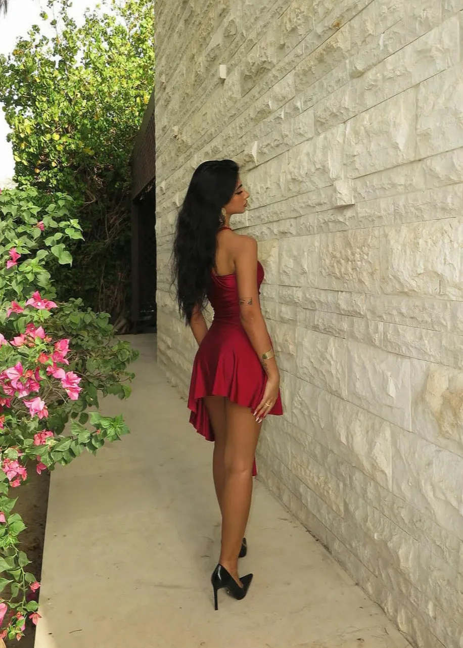 Selene - Asymmetrical Satin Halter Dress