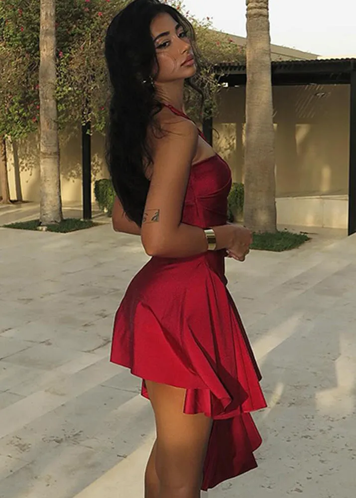 Selene - Asymmetrical Satin Halter Dress
