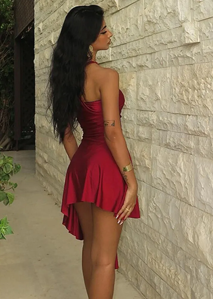 Selene - Asymmetrical Satin Halter Dress
