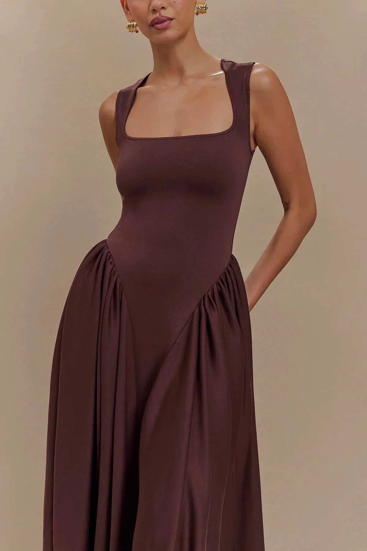 Sharon | Midi Dress – Cacao Brown