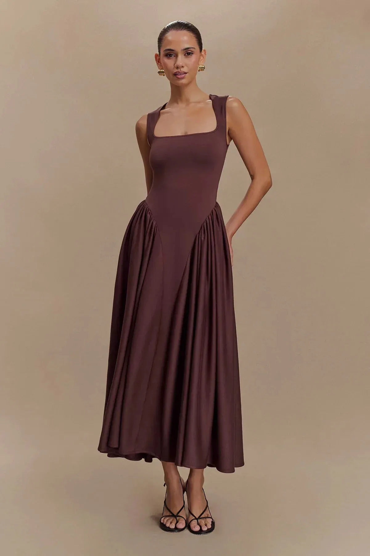 Sharon | Midi Dress – Cacao Brown