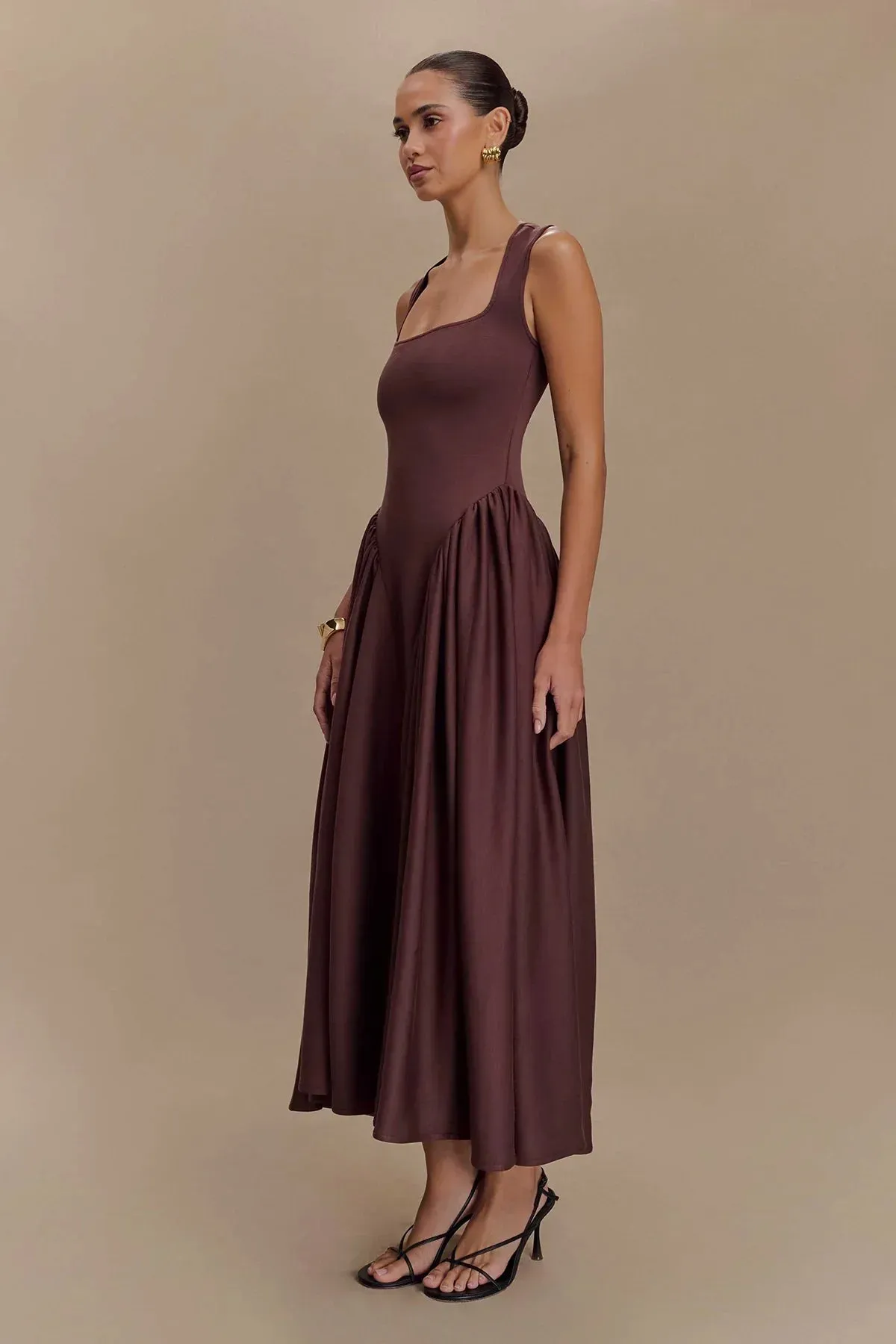 Sharon | Midi Dress – Cacao Brown