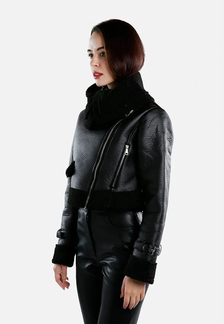 Shearling Collar Crop Jacket
