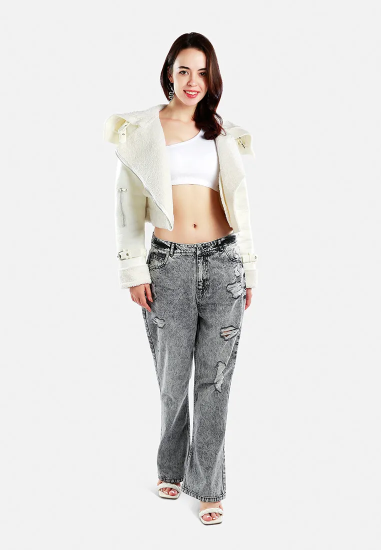 Shearling Collar Crop Jacket
