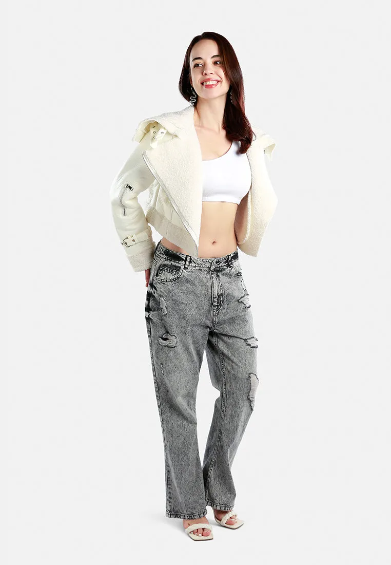 Shearling Collar Crop Jacket