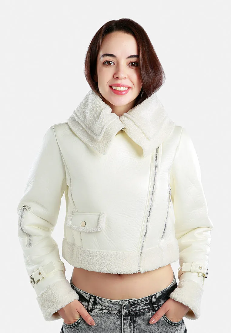 Shearling Collar Crop Jacket