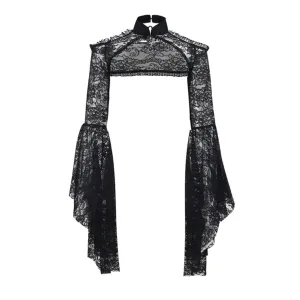 Sheer Mesh Lace Shrug Bolero Trad Goth Crop Top Floral Gothic Bell Sleeve Bohemian Renaissance See Thru Rave Shawl Top