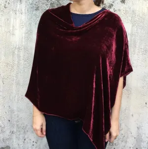 Silk Velvet Poncho in Wine