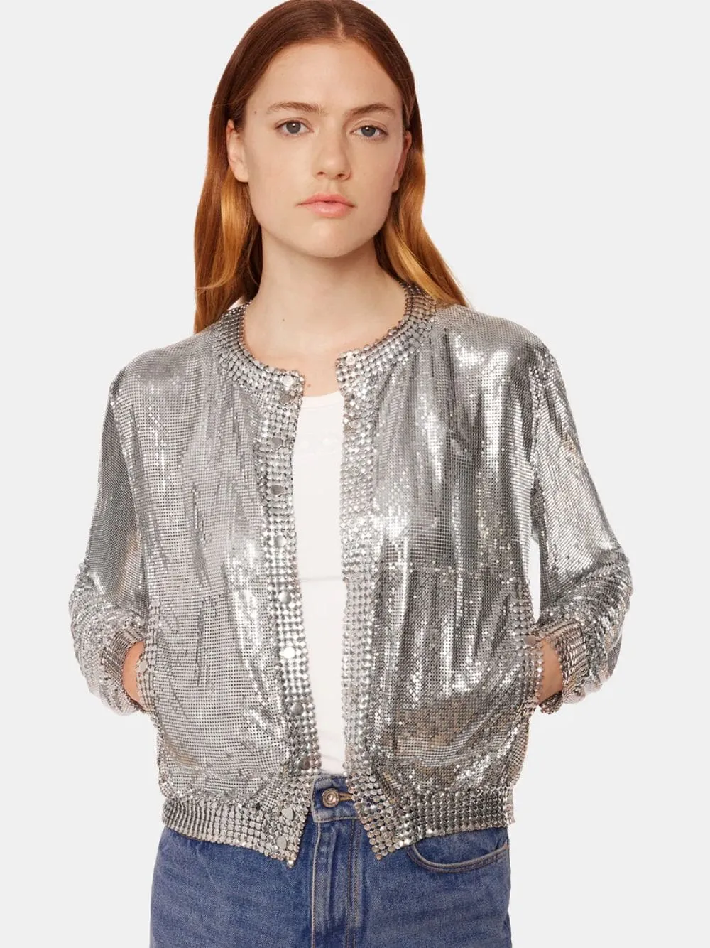 Silver Mesh Bomber Jacket