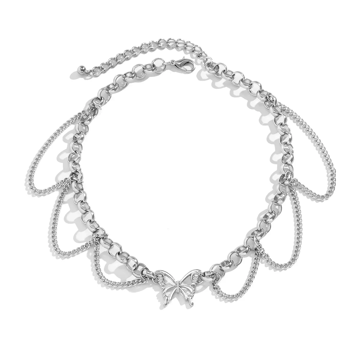 Silver-Plated Butterfly Tassel Choker Necklace