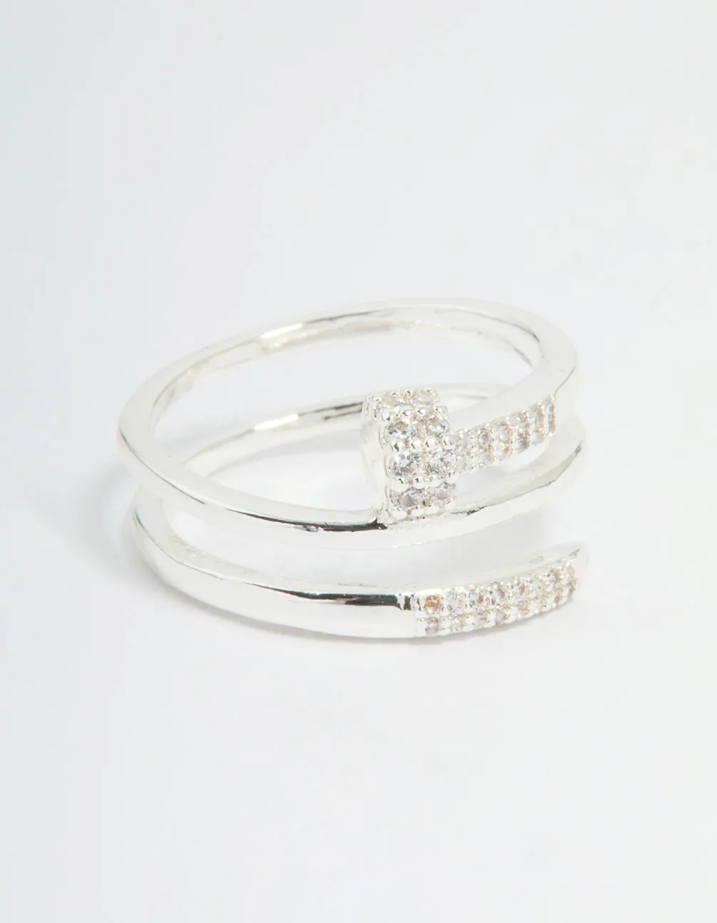 Silver Plated Cubic Zirconia Nail Wrap Ring
