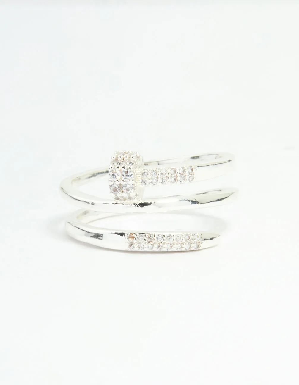 Silver Plated Cubic Zirconia Nail Wrap Ring