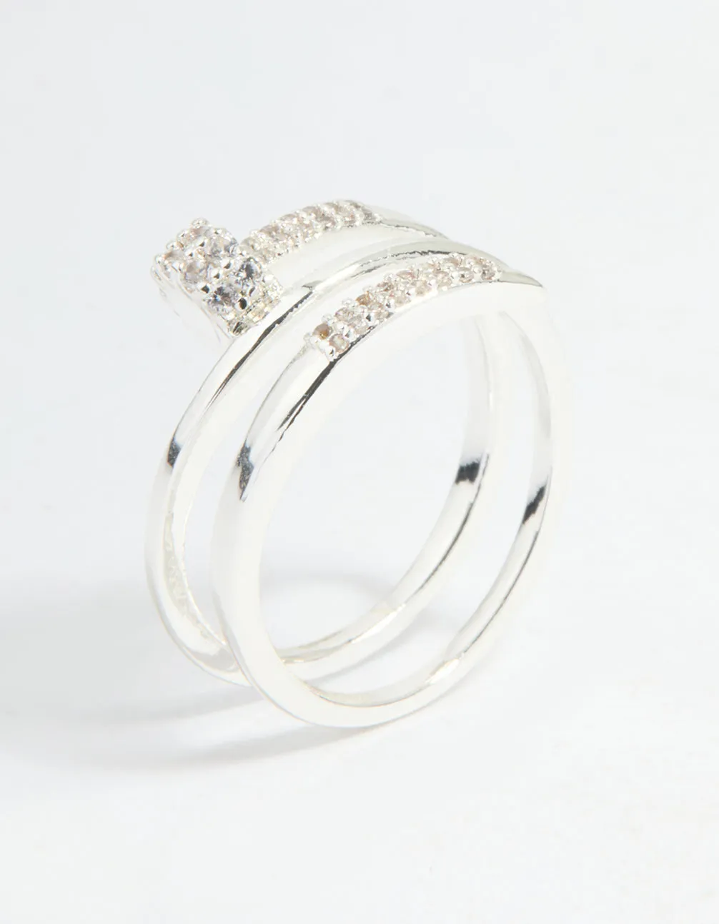 Silver Plated Cubic Zirconia Nail Wrap Ring