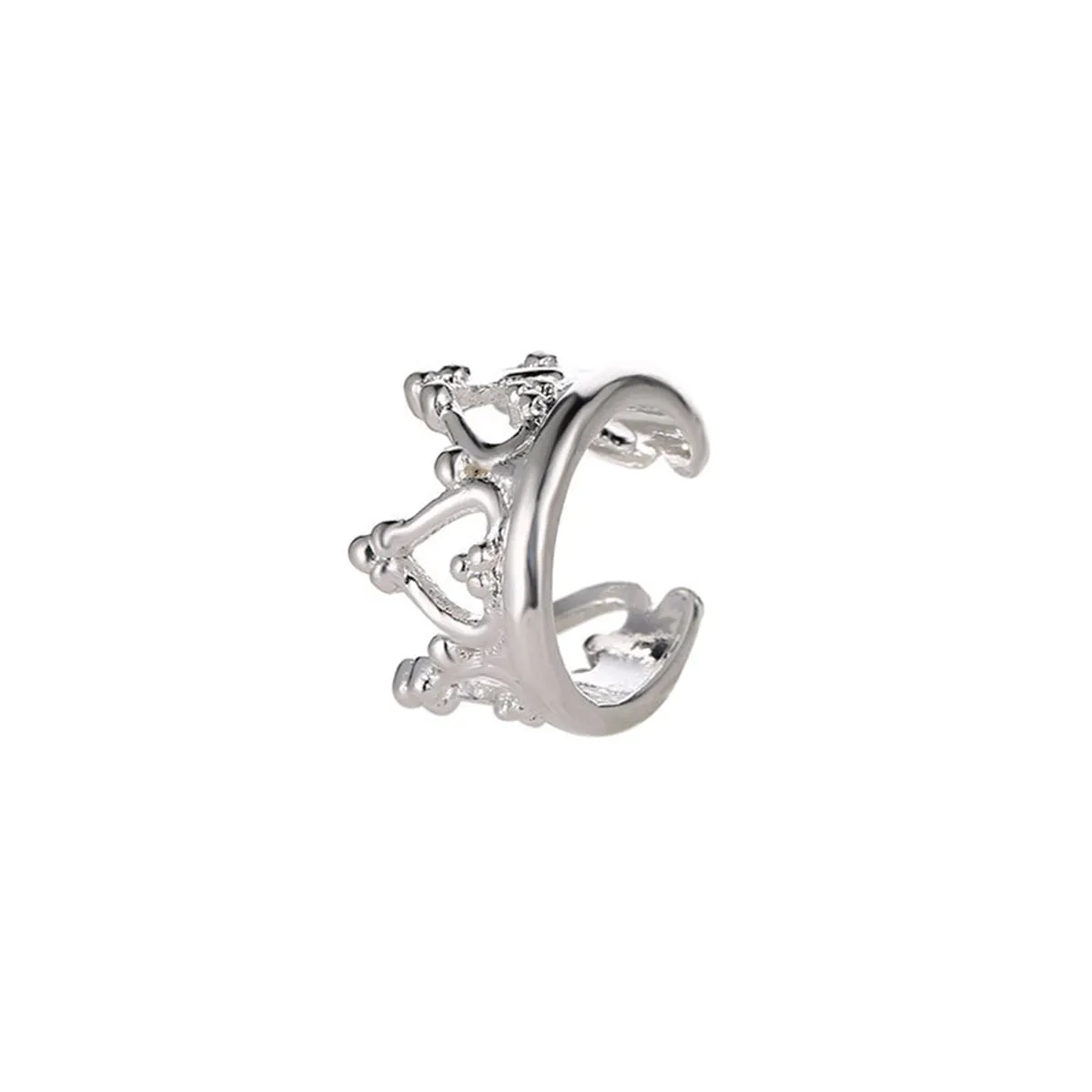 Silver-Plated Heart Crown Ear Cuff