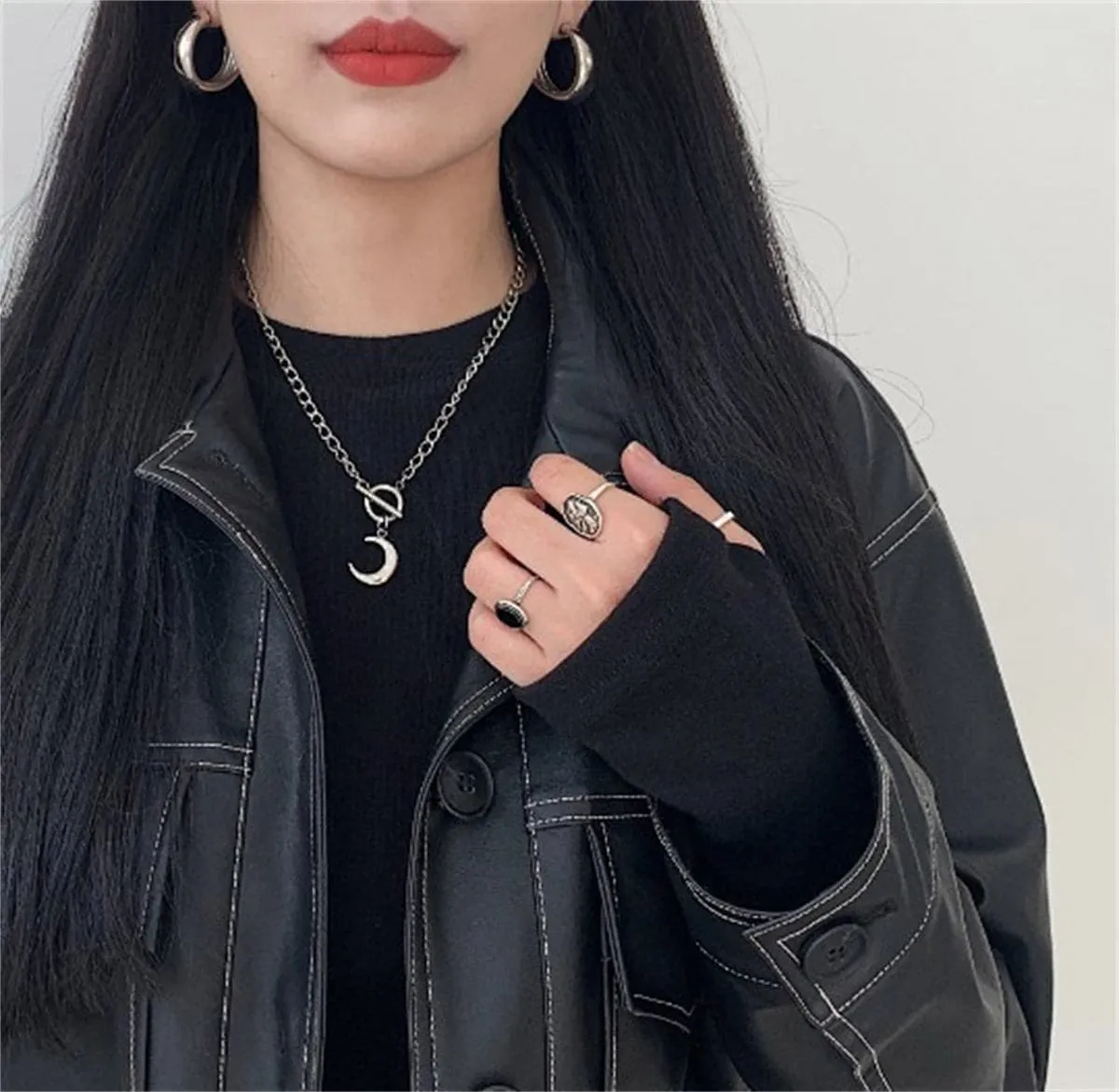 Silver-Plated Moon Pendant Necklace