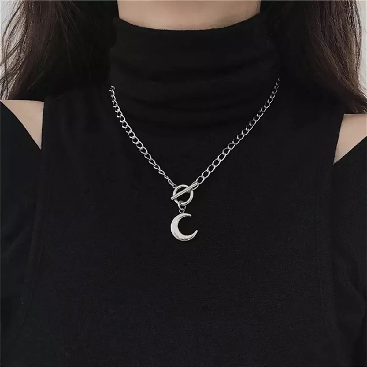 Silver-Plated Moon Pendant Necklace