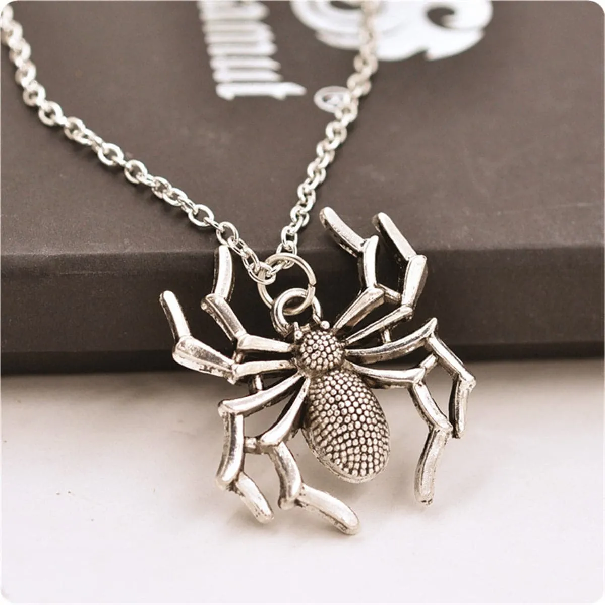 Silver-Plated Spider Pendant Necklace
