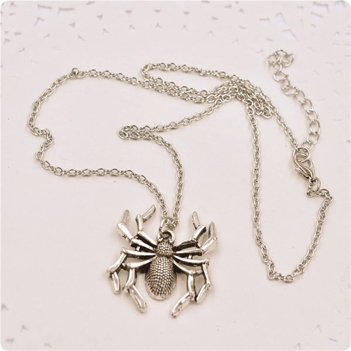Silver-Plated Spider Pendant Necklace