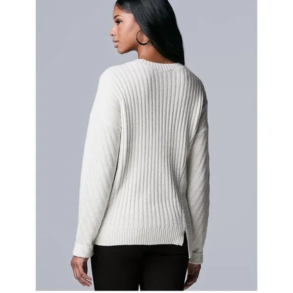 Simply Vera Wang Womens White Crew Asymmetrical Hem Knit Sweater Plus Sz XXL NWT