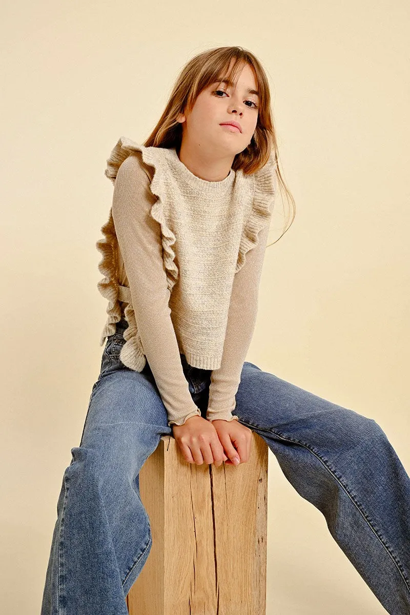 SLEEVELESS SWEATER WITH RUFFLED BAND
