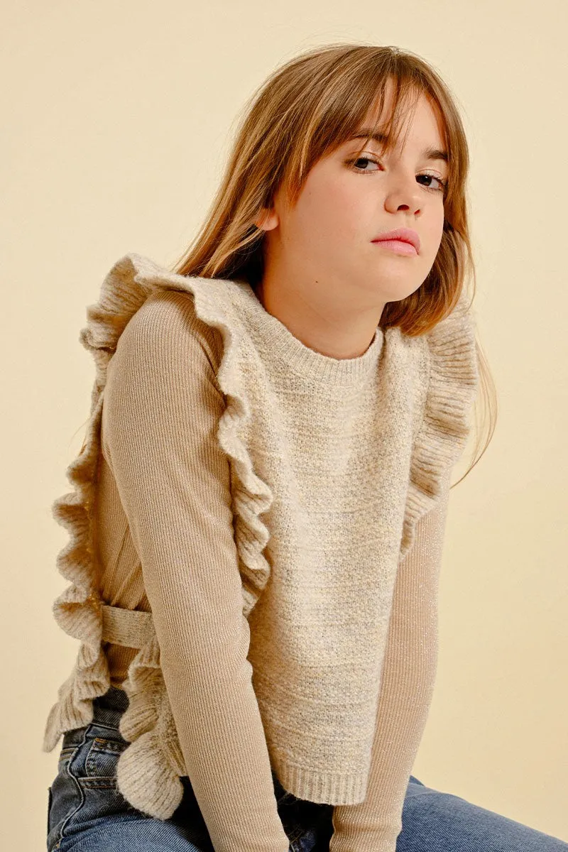 SLEEVELESS SWEATER WITH RUFFLED BAND