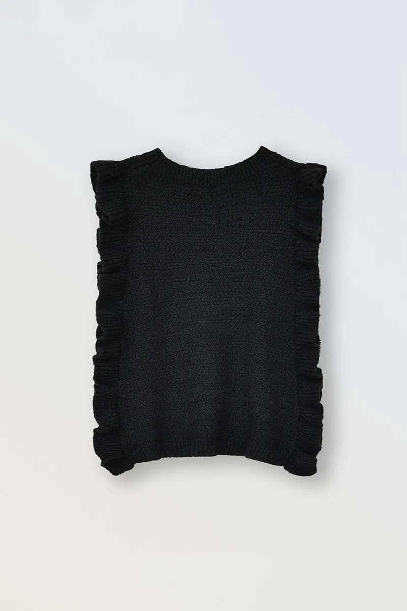 SLEEVELESS SWEATER WITH RUFFLED BAND