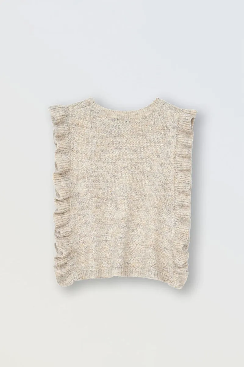 SLEEVELESS SWEATER WITH RUFFLED BAND
