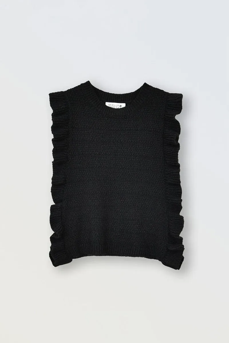 SLEEVELESS SWEATER WITH RUFFLED BAND