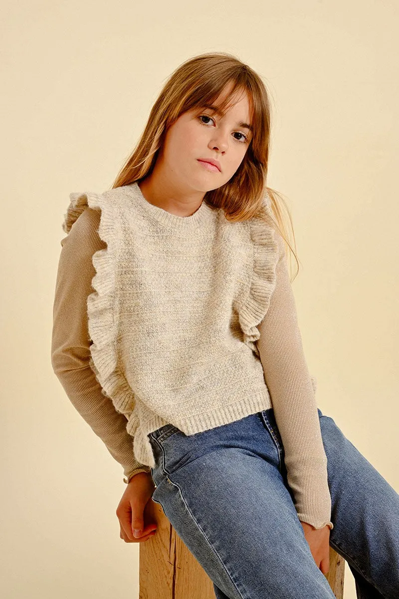 SLEEVELESS SWEATER WITH RUFFLED BAND
