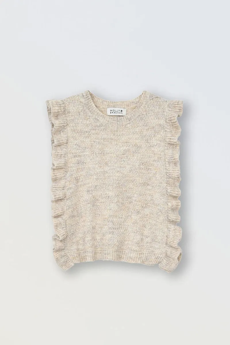 SLEEVELESS SWEATER WITH RUFFLED BAND