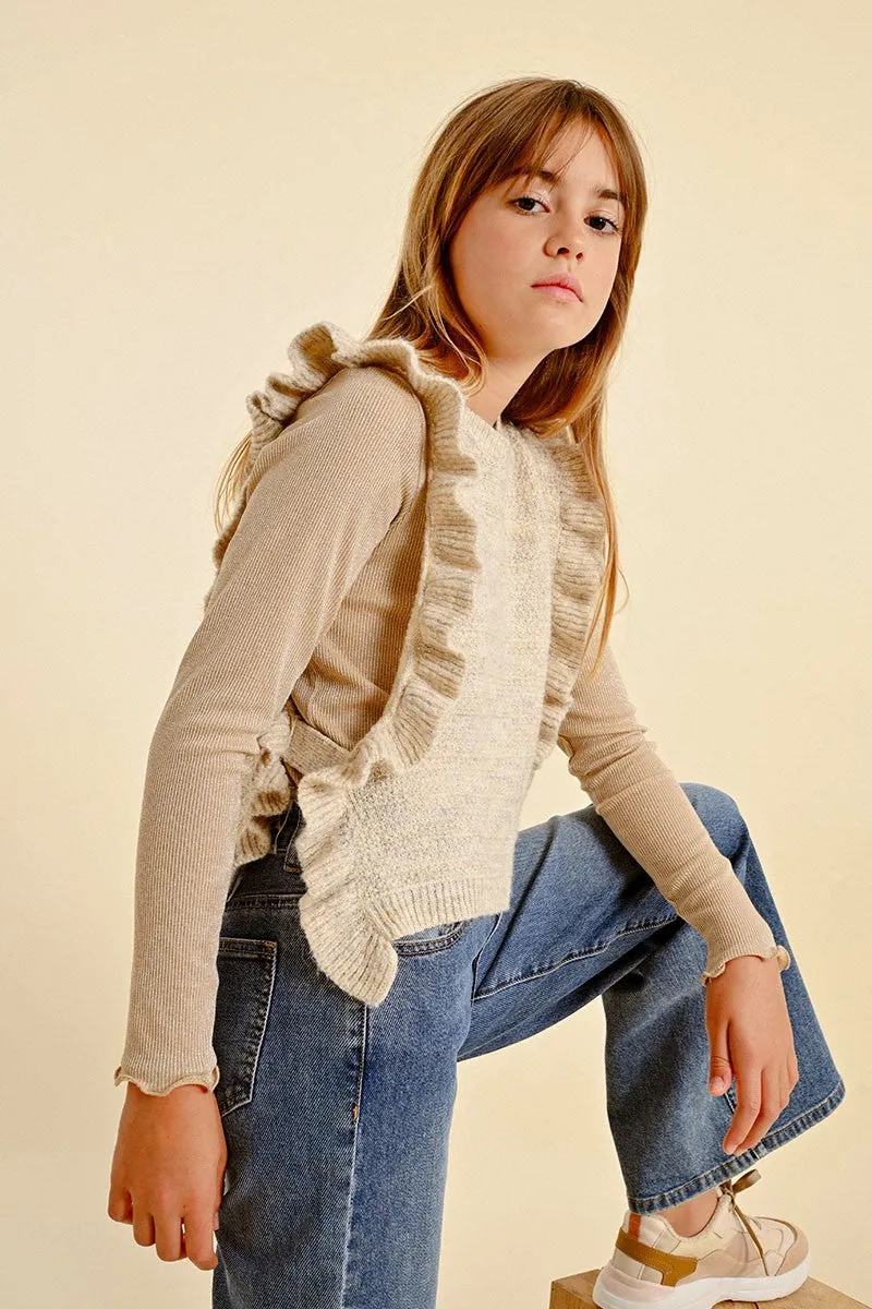 SLEEVELESS SWEATER WITH RUFFLED BAND