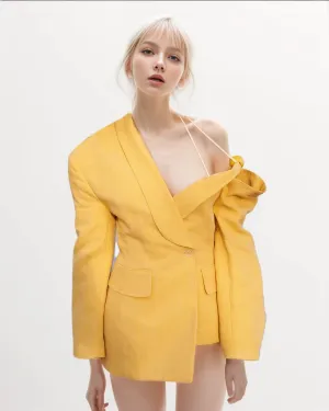 Slim Hollow Out Lapel Long Sleeve Off Shoulder Blazers