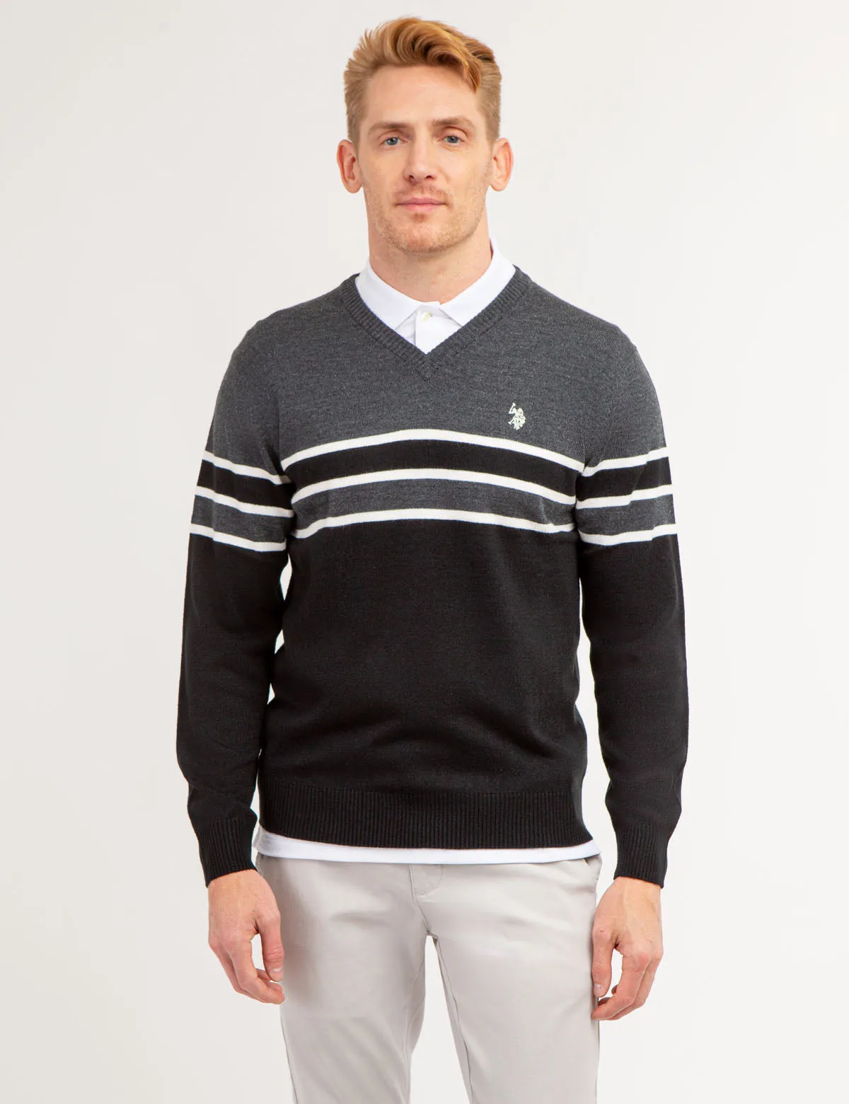 SOFT STRIPE V- NECK SWEATER