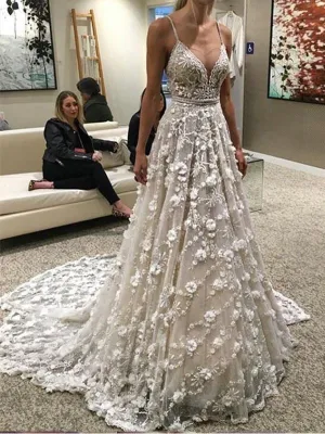 Spaghetti Straps V-neck Backless Wedding Dresses,Cheap Wedding Dresses, WDY0286
