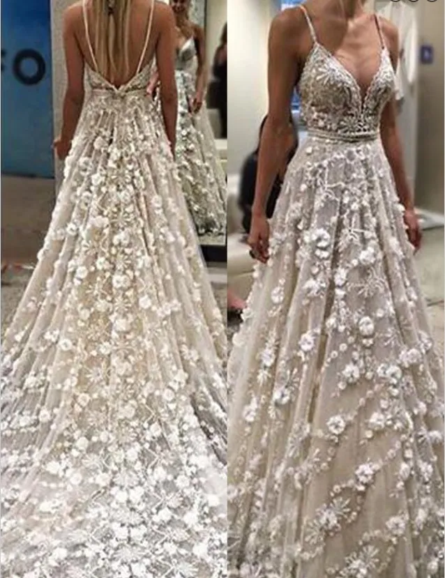 Spaghetti Straps V-neck Backless Wedding Dresses,Cheap Wedding Dresses, WDY0286