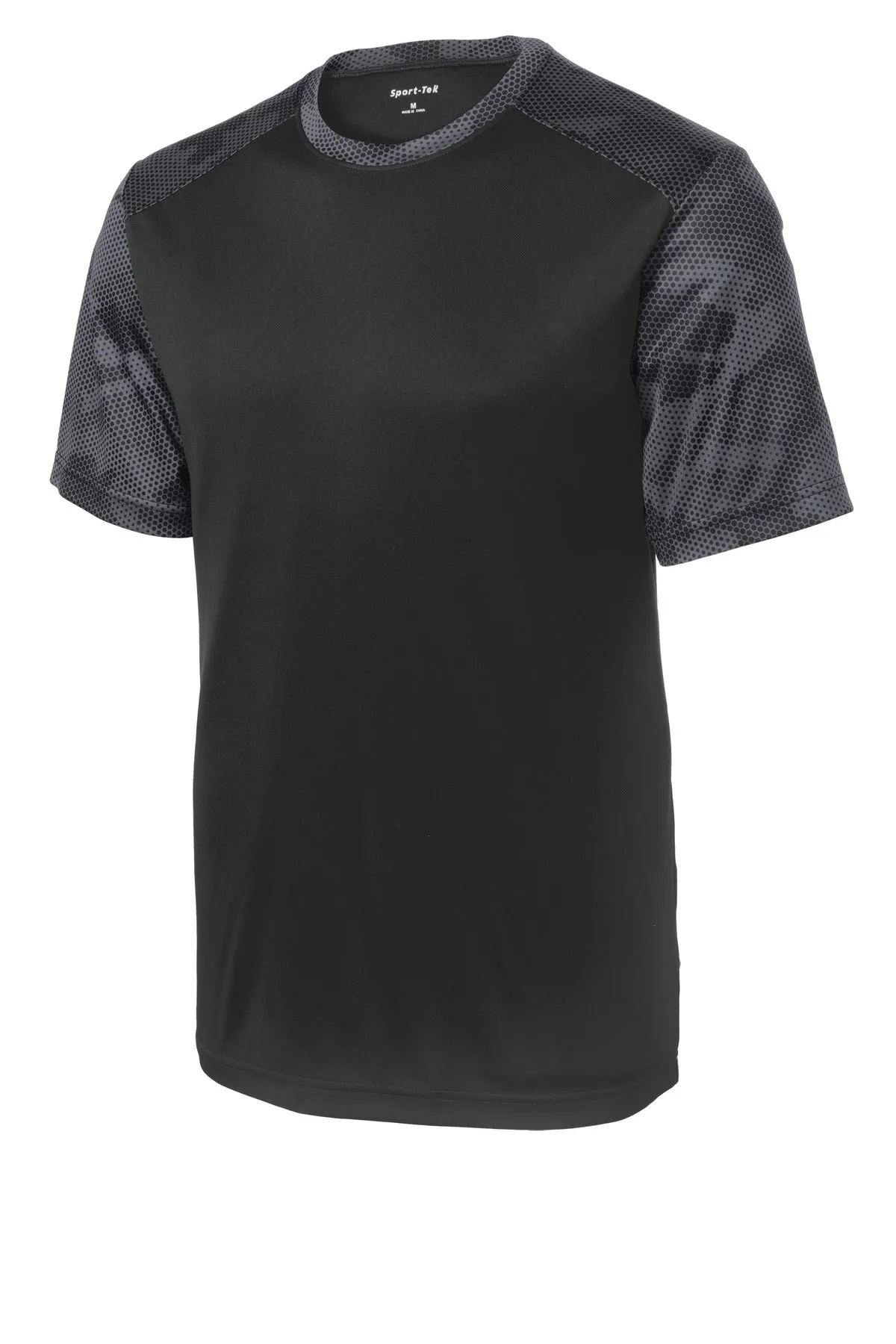 Sport-Tek CamoHex Colorblock Tee. ST371 Black/ Iron Grey