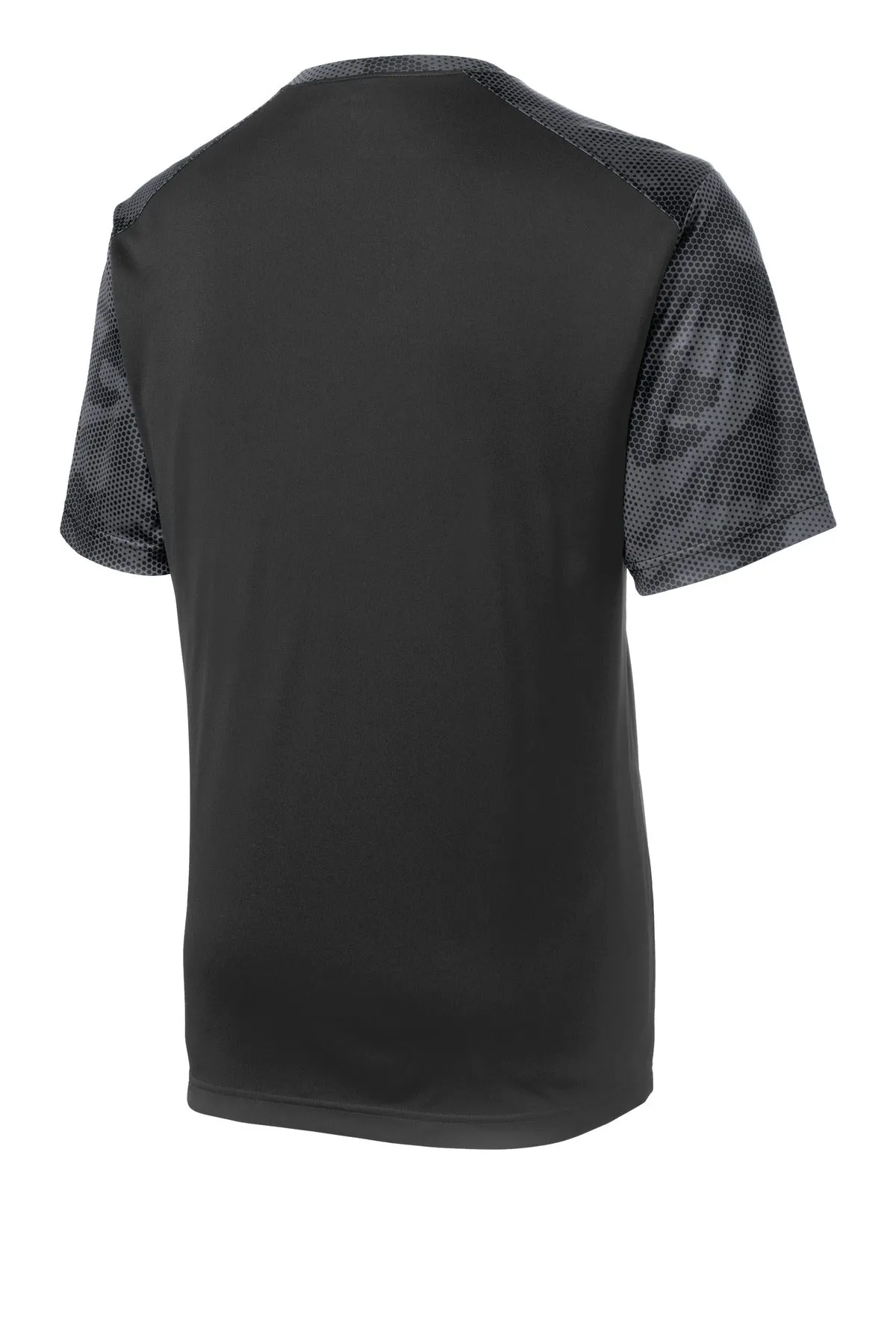 Sport-Tek CamoHex Colorblock Tee. ST371 Black/ Iron Grey