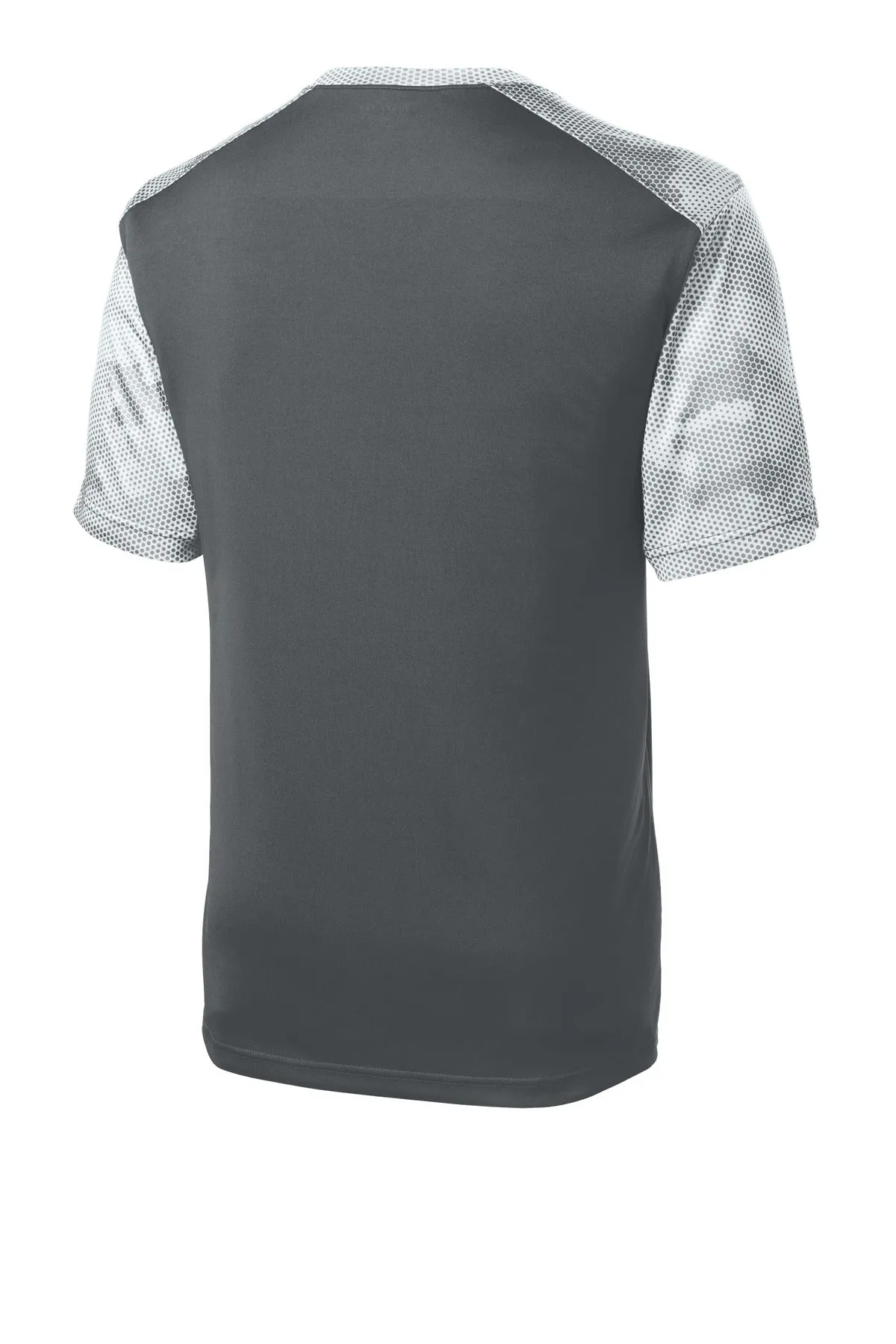 Sport-Tek CamoHex Colorblock Tee. ST371 Iron Grey/ White
