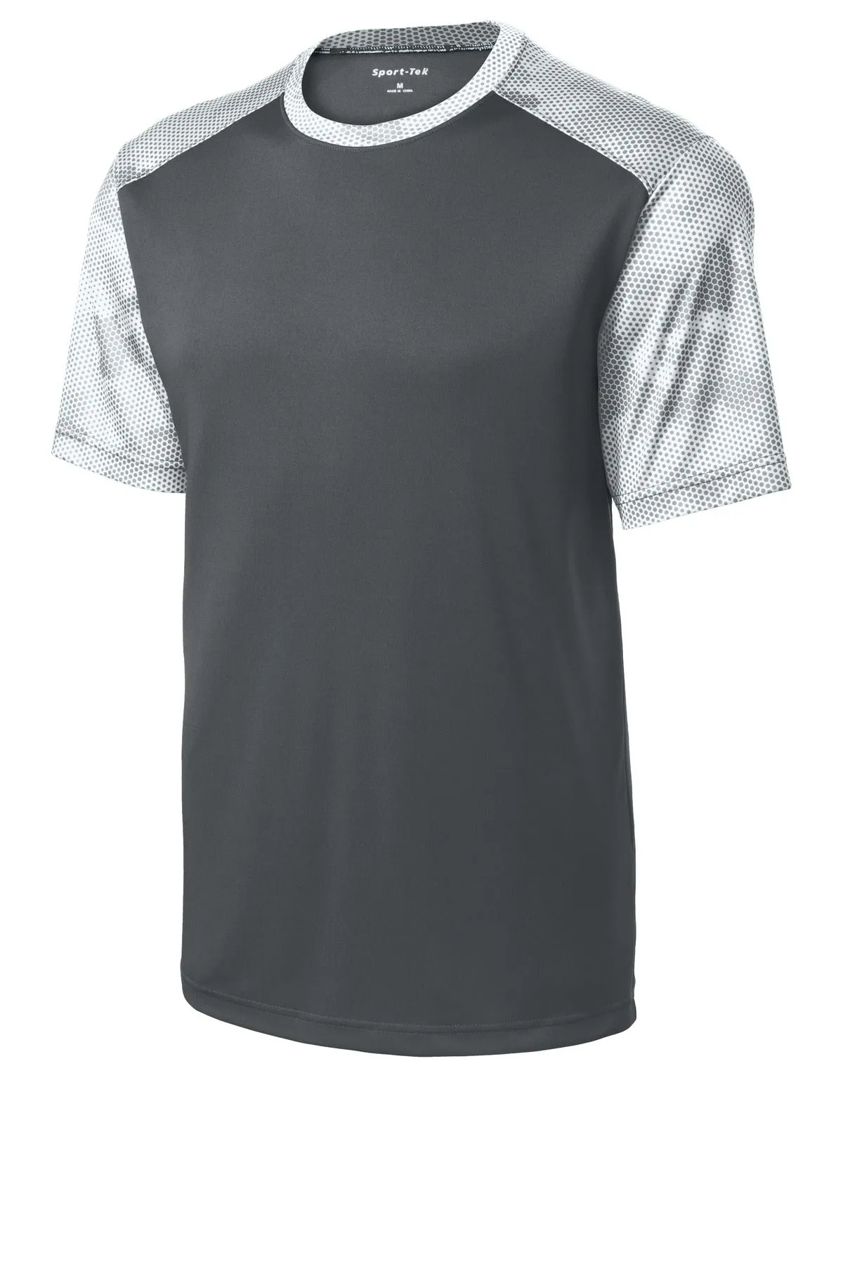 Sport-Tek CamoHex Colorblock Tee. ST371 Iron Grey/ White