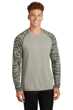 Sport-Tek Drift Camo Colorblock Long Sleeve Tee ST376LS Silver