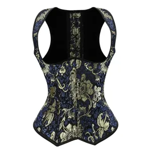 Steel Boned Steampunk Underbust Corset Gold Glitter Embroidery Brocade