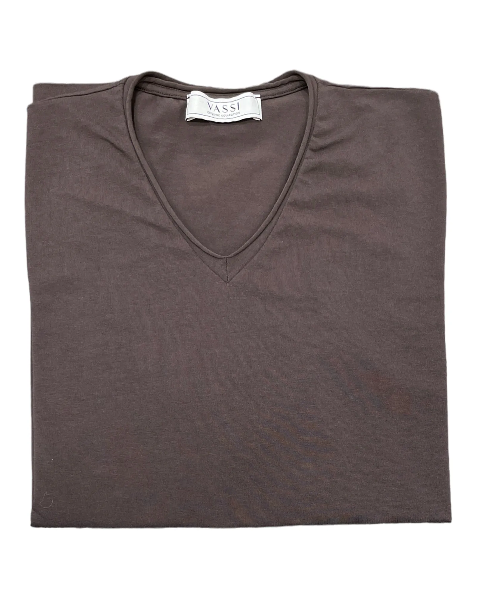 Stretch-Cotton Rolled V-Neck T-Shirt - Cacao