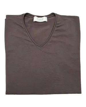 Stretch-Cotton Rolled V-Neck T-Shirt - Cacao