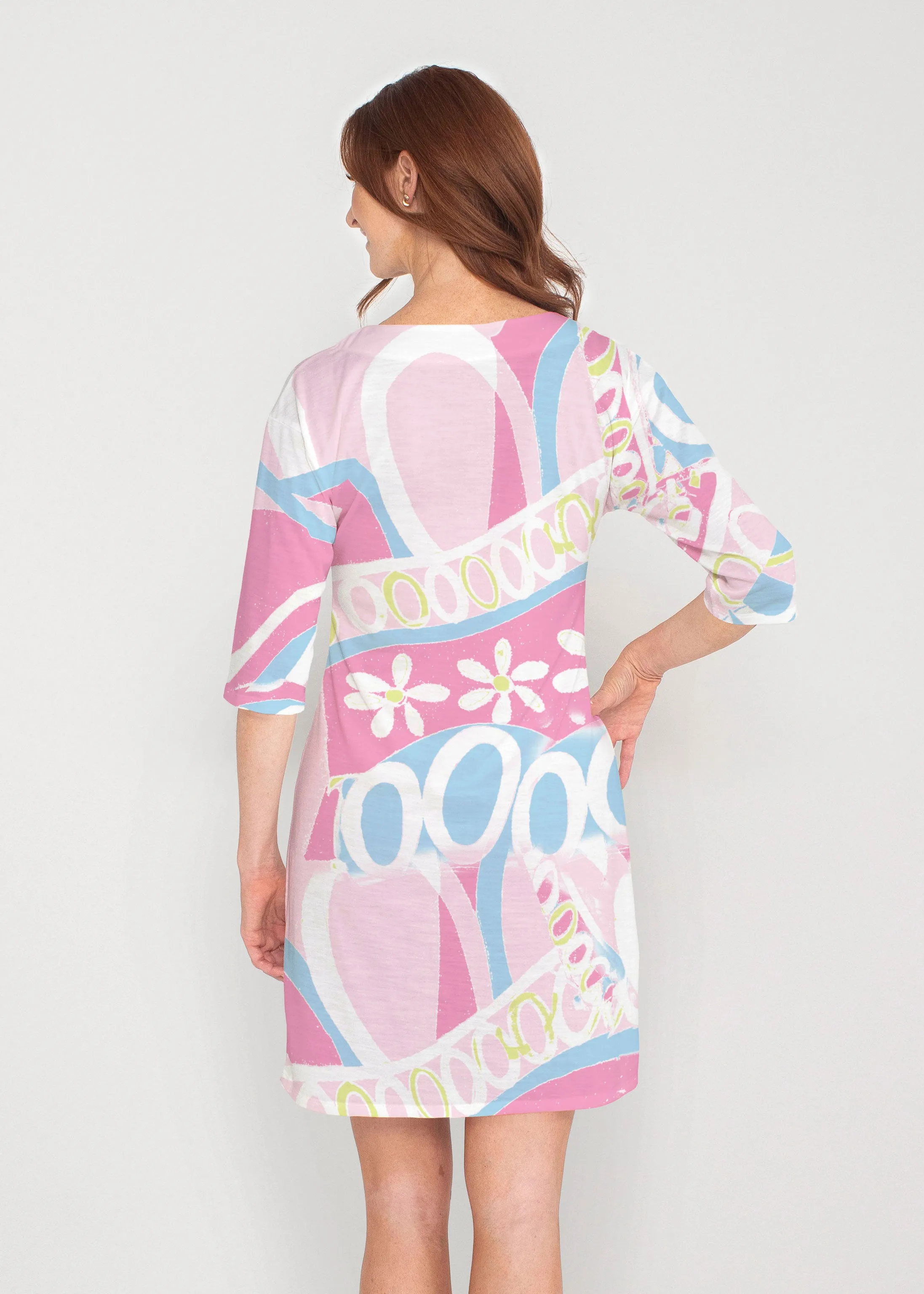 Summer O"S (8140) ~ Drop Shoulder 3/4 Sleeve V-Neck Dress
