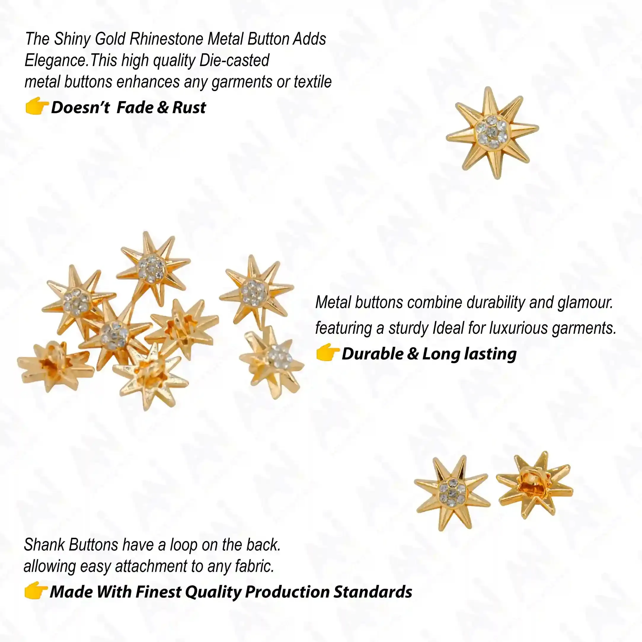 Sunburst Design Rhinestone 12mm Shirt Buttons