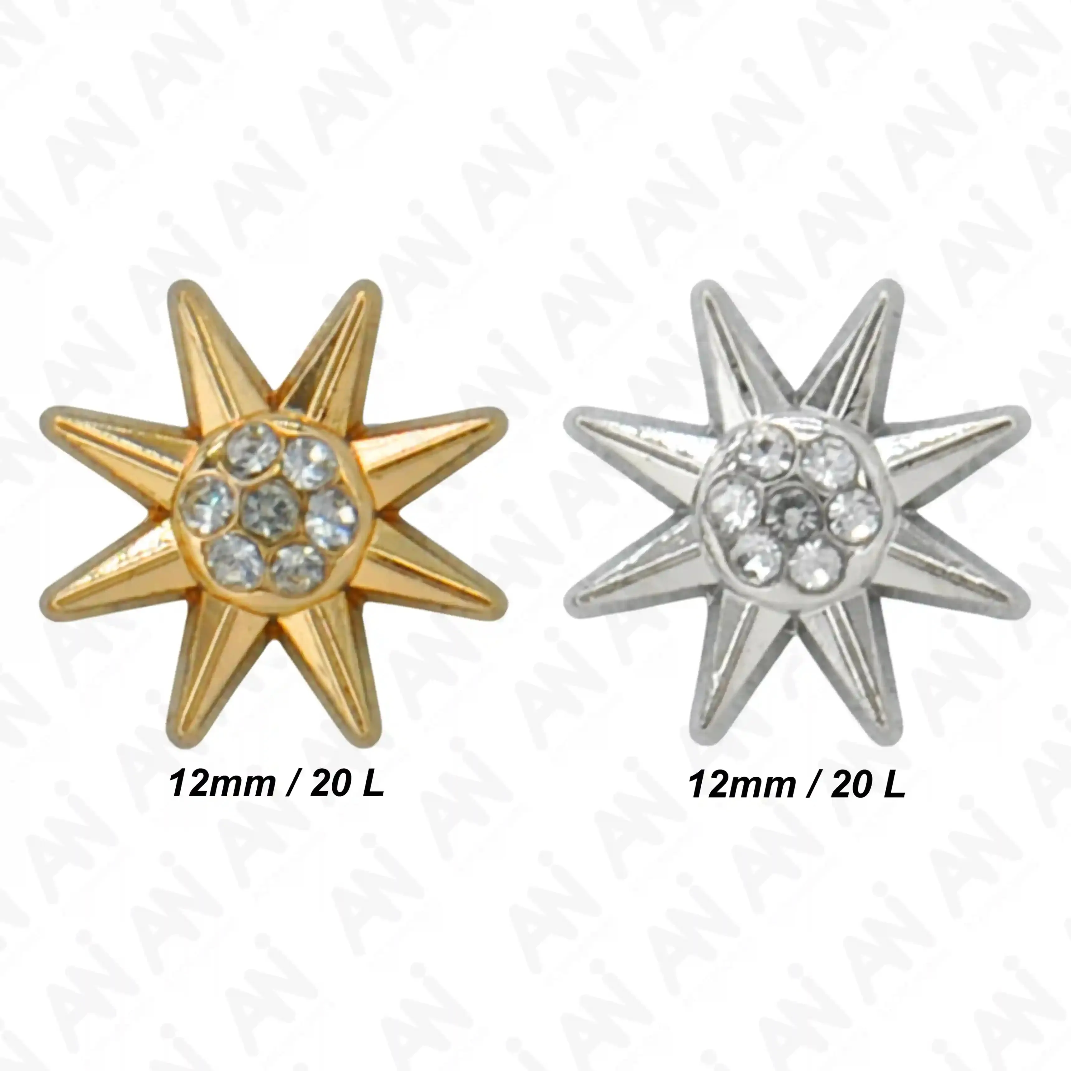 Sunburst Design Rhinestone 12mm Shirt Buttons