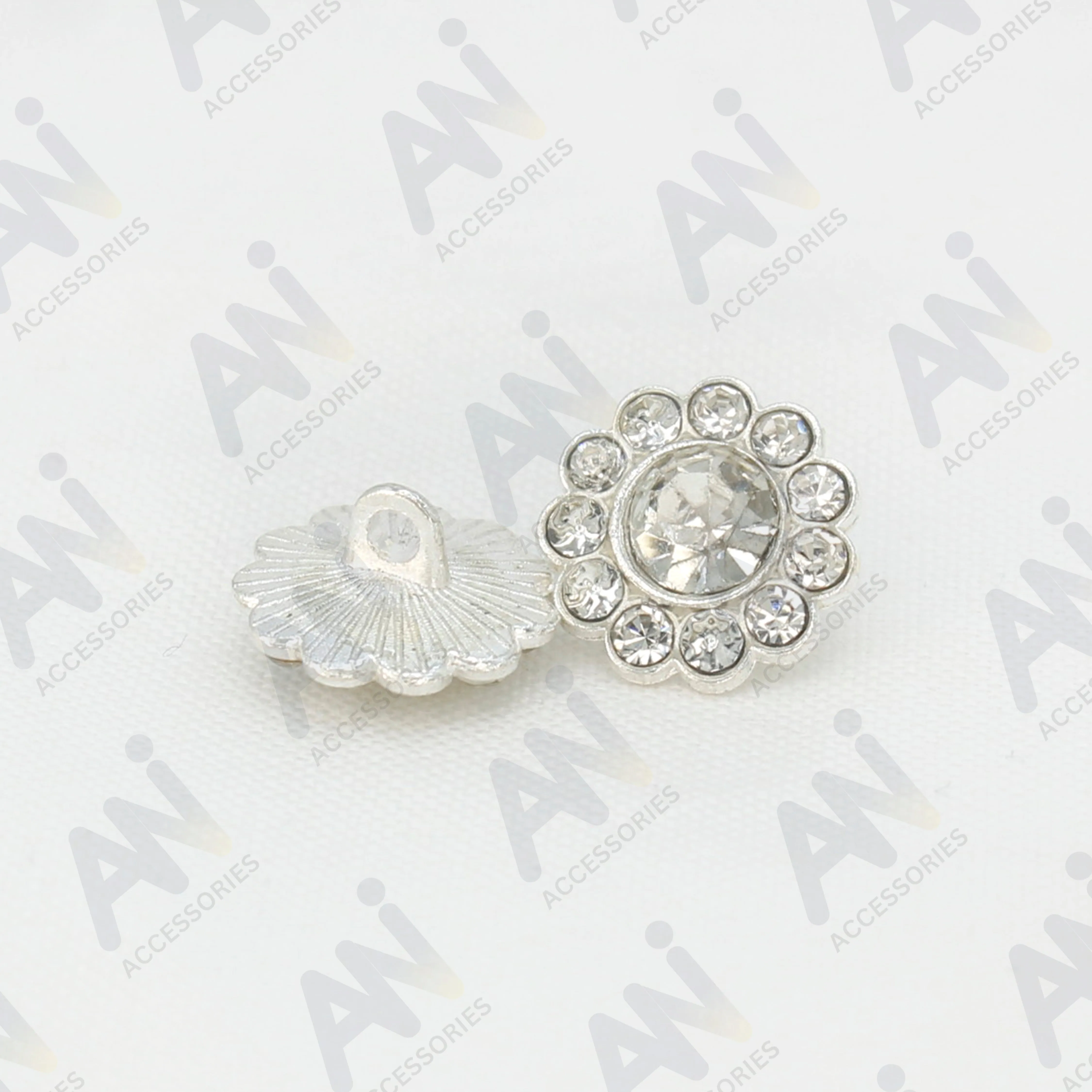 Sunflower Rhinestone Silver Metal Buttons