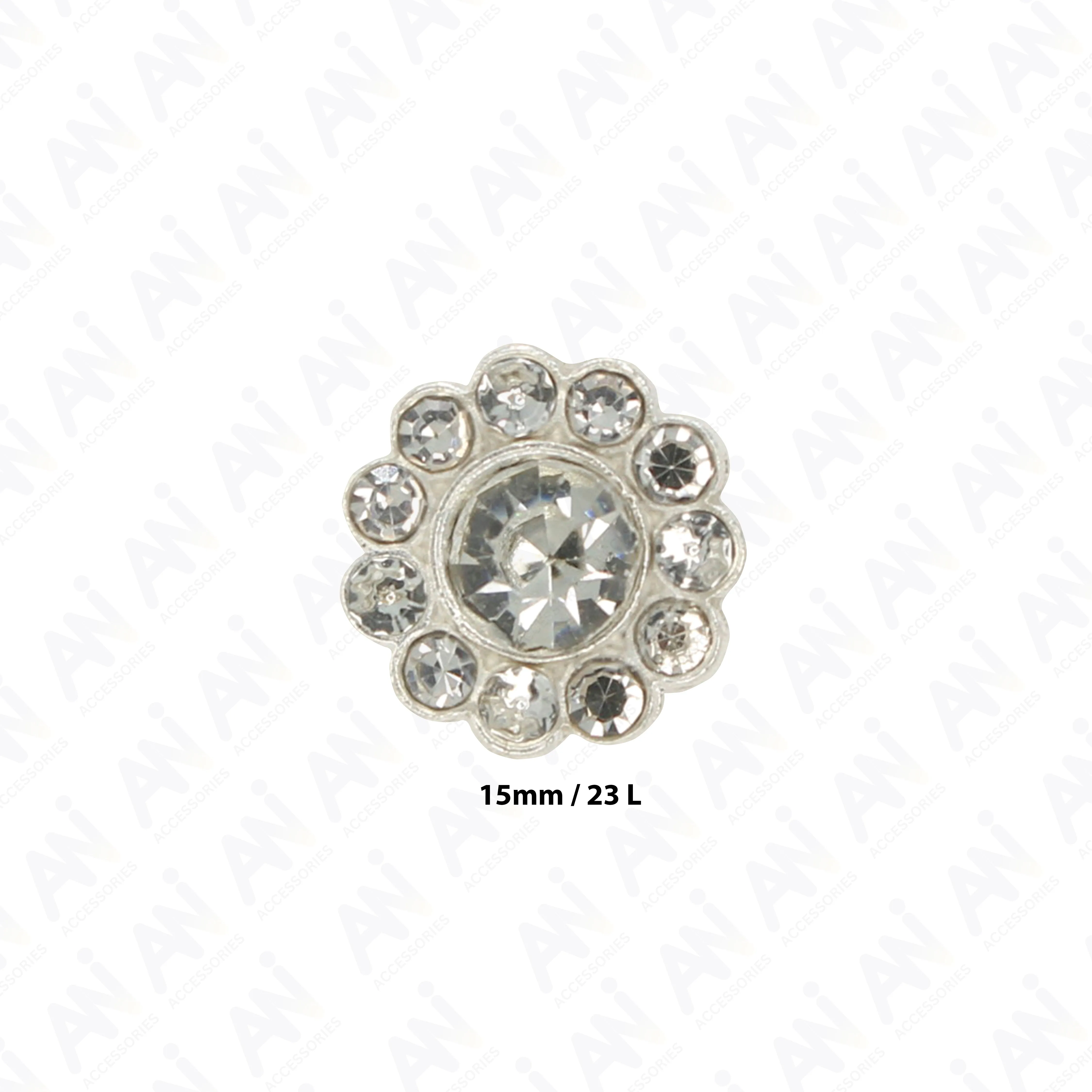 Sunflower Rhinestone Silver Metal Buttons