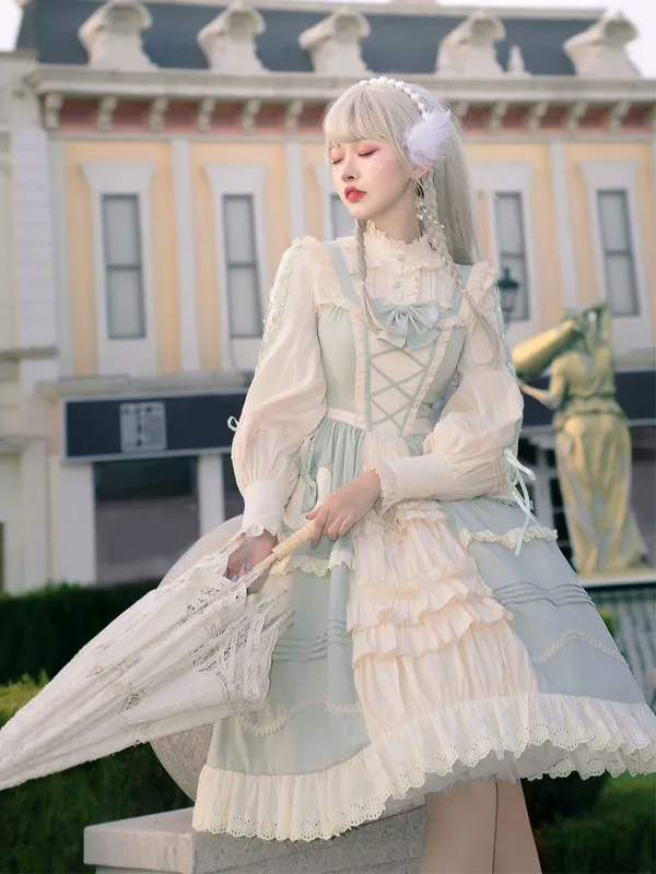 Sweet Lolita JSK Dress Mint Green Sleeveless Bows Lace Up Lolita Jumper Skirts