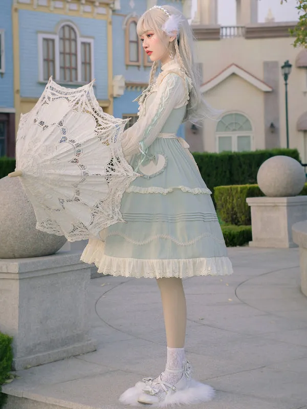 Sweet Lolita JSK Dress Mint Green Sleeveless Bows Lace Up Lolita Jumper Skirts